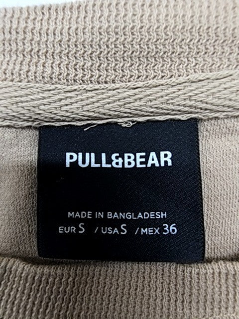 Pull&Bear Men Beige Logo Patch T-Shirt Size S Basic Crew Neck