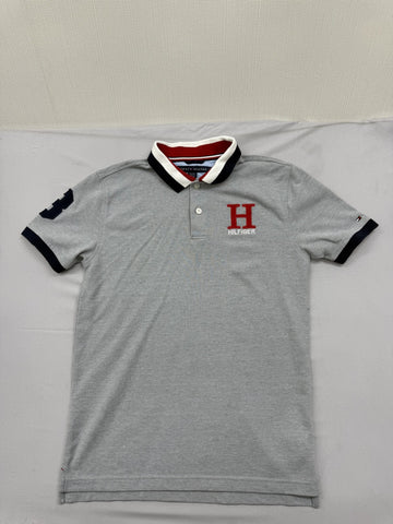 Tommy Hilfiger Men's Gray Short Sleeve Polo L Contrast Collar Embroidered
