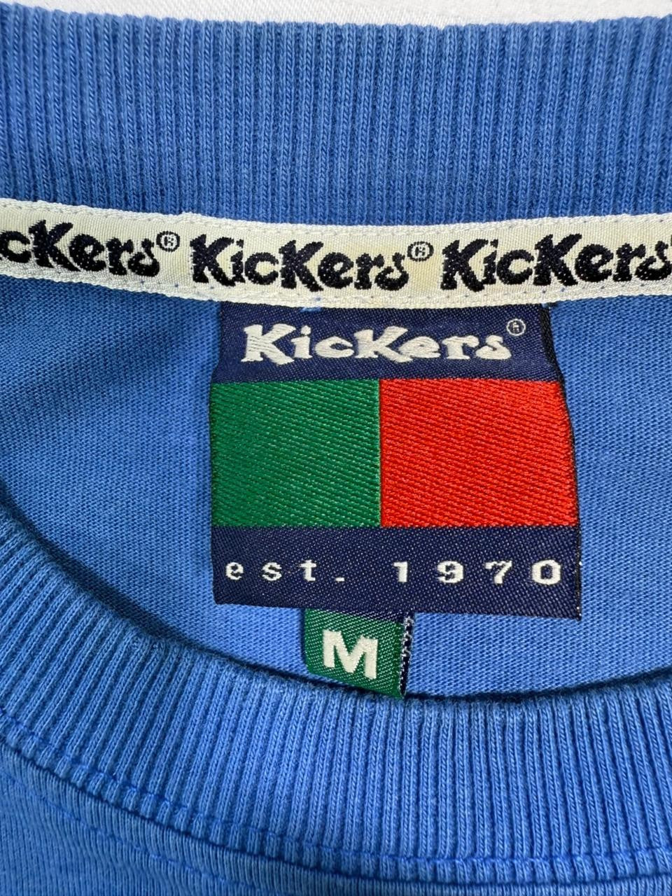 Blue Kickers T-Shirt With Orange And Cream Horizontal Stripes - Size M