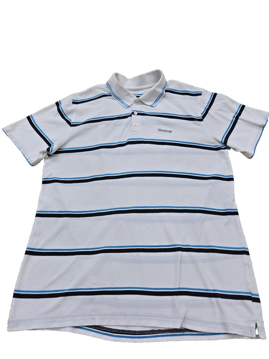 Reebok Men's White Polo Shirt – Size S, Striped, Short Sleeve