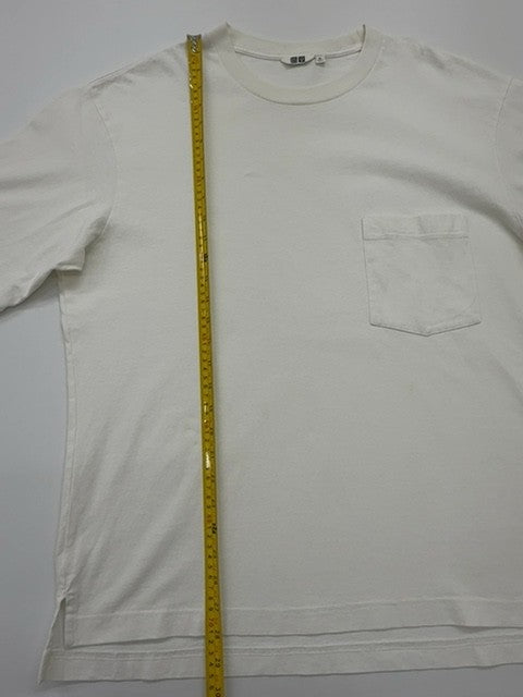 Uniqlo Men White Pocket T-Shirt Size XL Regular Cotton Jersey Crew Neck