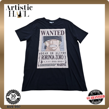 One Piece Roronoa Zoro Wanted Poster Graphic Black Men's L T-Shirt