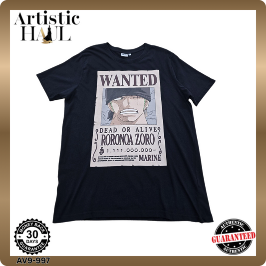 Unverified Brand Men's Black T-Shirt – Size L, One Piece Roronoa Zoro, Graphic