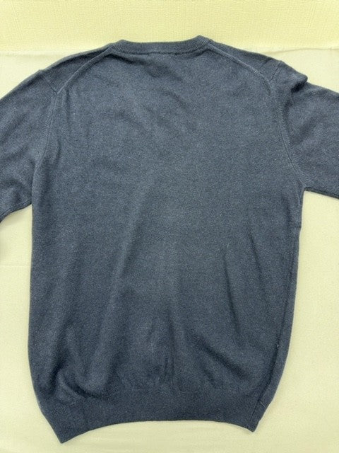 Harmont & Blaine Men's Navy V-Neck Sweater L Orange Trim Long Sleeve