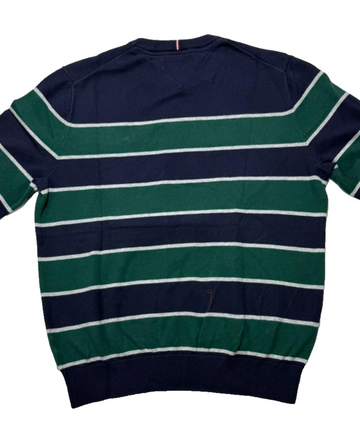 Tommy Hilfiger Mens Striped Crewneck Sweater Navy Green Size L