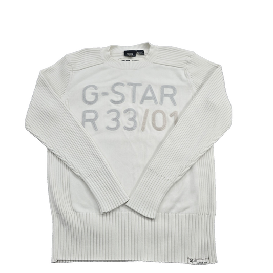 G-Star Raw Men's White Sweater – Size XL, Crew Neck, Cotton