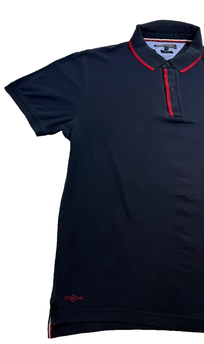 Tommy Hilfiger Men's Navy Blue Slim Fit Polo Shirt Red Trim Size XL