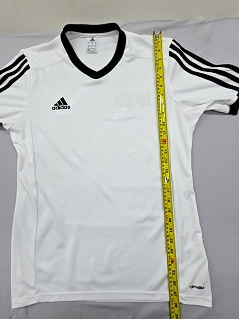 Adidas Unisex White Striped Soccer Jersey V-Neck Short Sleeve Size M