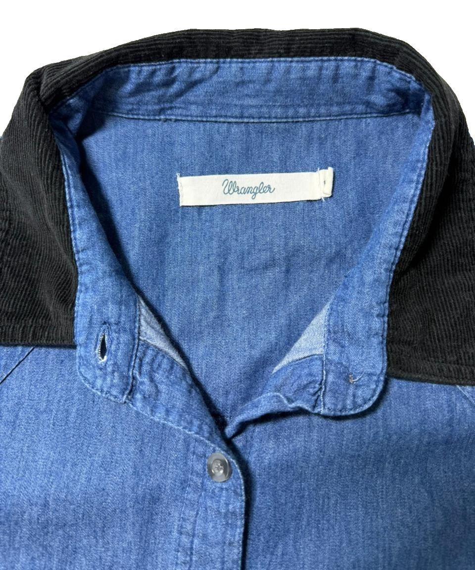 Vtg Wrangler Chambray Color Block Long Sleeve - Size 10