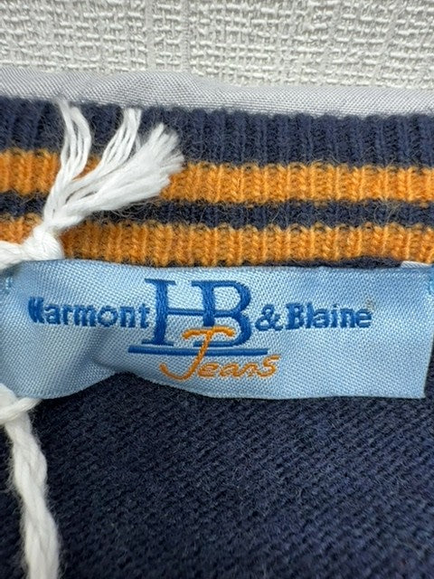 Harmont & Blaine Navy Blue XL Men's Crew Neck Sweater Orange Contrast