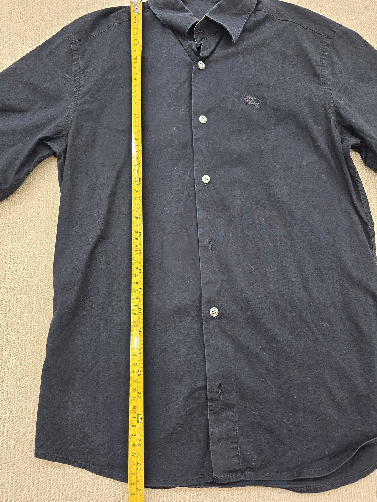 Burberry Slim Fit Navy Short Sleeve Cotton Shirt S Check GB