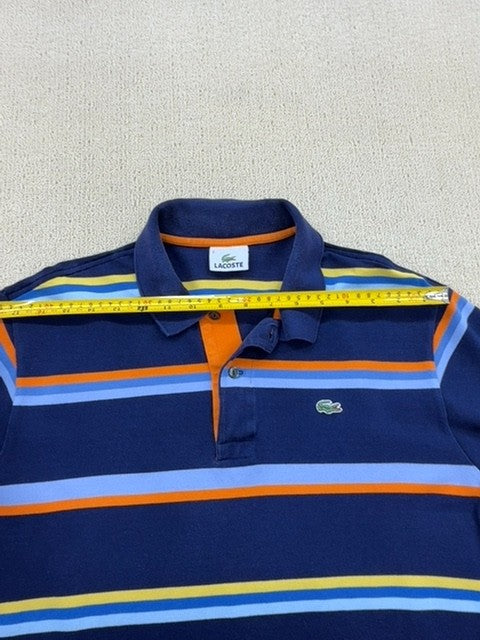 Lacoste Men's Navy Blue Striped Polo Shirt Size 6 Vintage Cotton