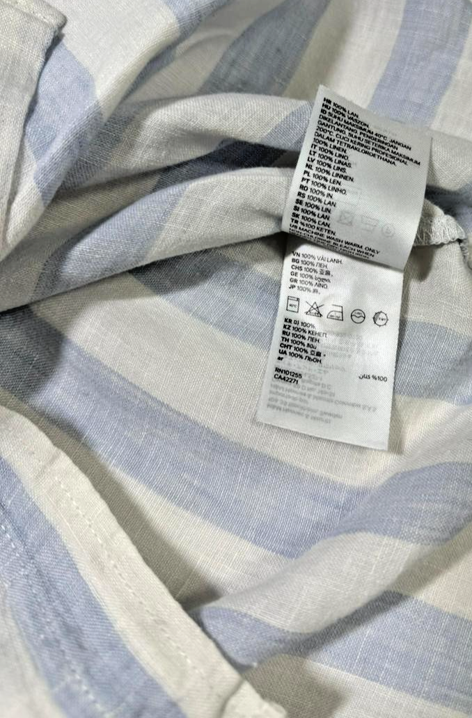 H&M Regular Fit Striped Cotton Linen Long Sleeve Shirt | Size: M