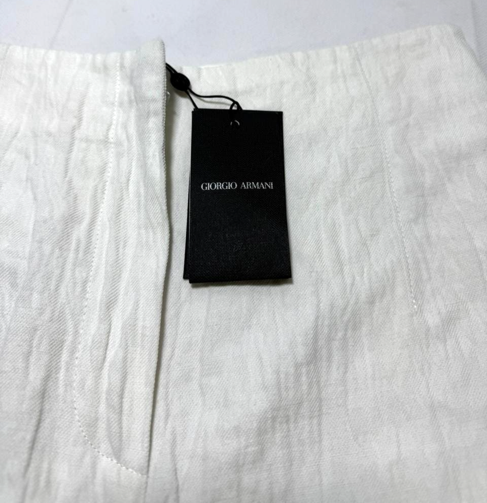 Bnwt Giorgio Armani White Linen-Blend Wide-Leg Pants - Size 42