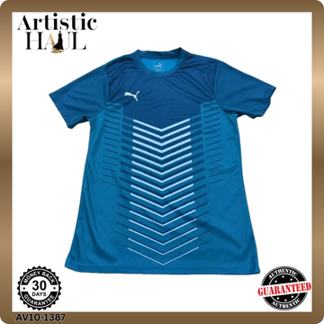 Puma Men's Navy Blue Soccer Jersey Short Sleeve Chevron Crewneck