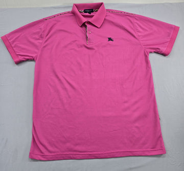 Burberry London Men's Pink Polo Shirt XL Check Trim Cotton Short Sleeve