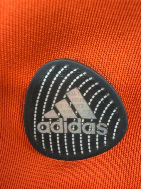 Adidas Men's XL Orange Soccer Jersey Striped Climalite Short Sleeve