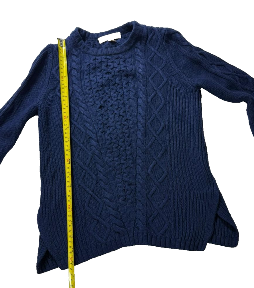 Banana Republic Women's Cable Knit Cotton Crewneck Sweater Blue XS Pullover