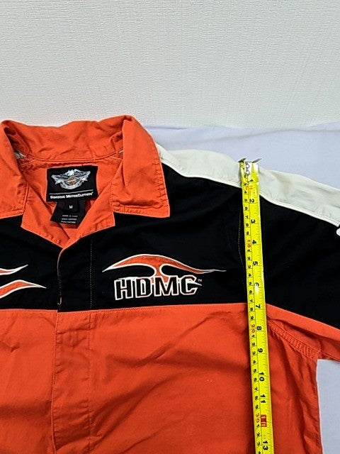 Harley-Davidson Men's Orange Flame Short Sleeve Button-Down Shirt Size M