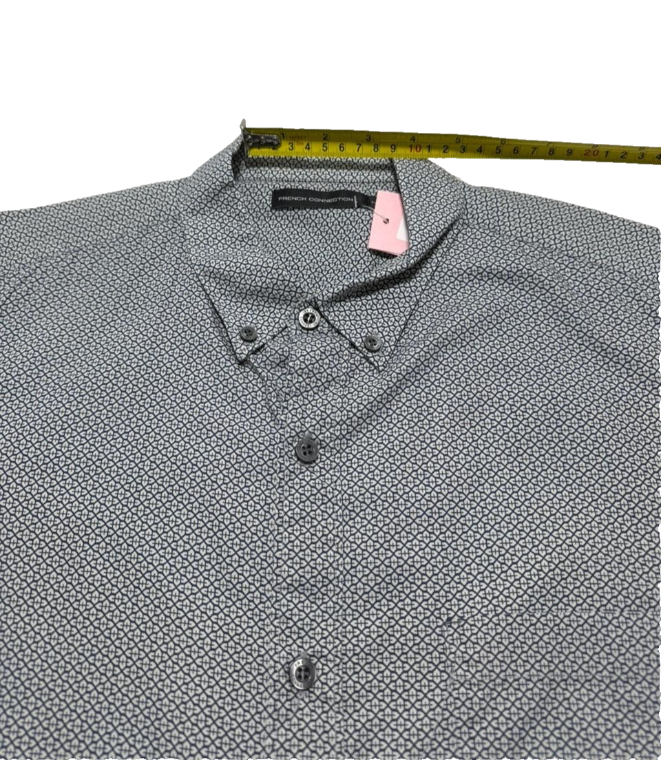 French Connection Men's Shirt - Dark Navy Ditsy Slim Long Sleeve Formal - Size M