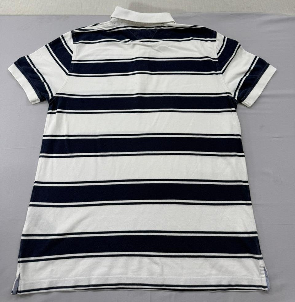 Tommy Hilfiger Men's Navy Stripe Polo Shirt Size L Custom Fit Cotton