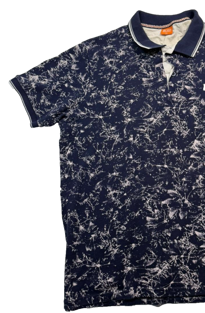 Men's Hugo Boss Navy Blue And White Splatter Print Polo Shirt XL