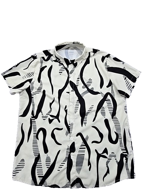 SHEIN Unisex Black White Striped Short Sleeve Button Shirt XXL