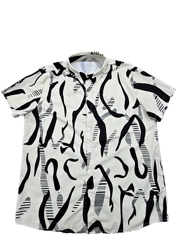 SHEIN Unisex Black White Striped Short Sleeve Button Shirt XXL