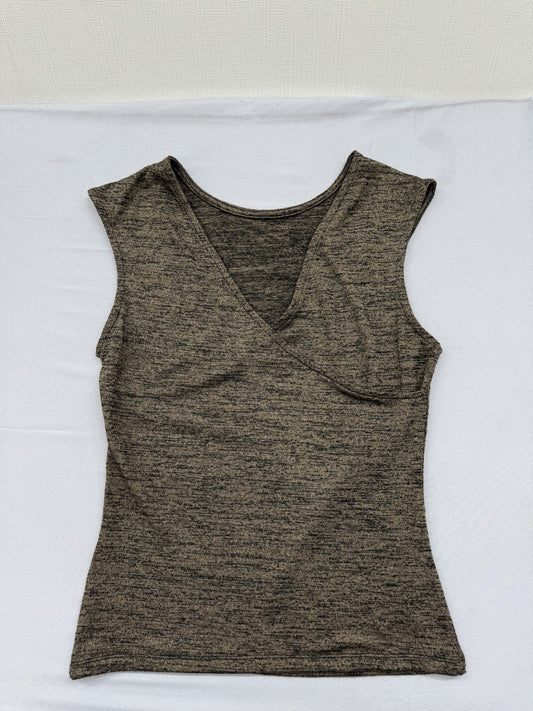 DKNY Pure Olive Khaki V-Neck Sleeveless Tank Top Women S Cotton Blend