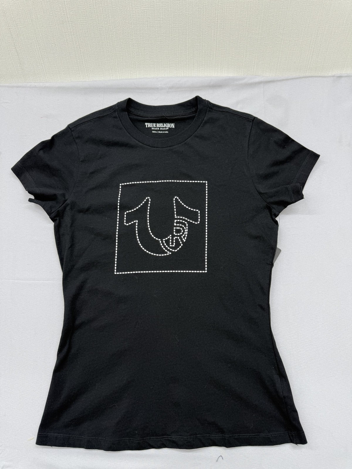True Religion Women's Black Logo Graphic Tee Small Cotton Crew Neck