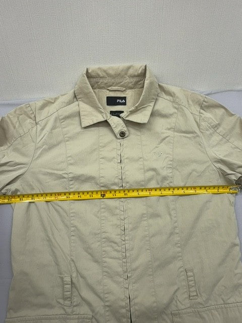 Fila Unisex Beige Regular Fit Jacket Size M Zipper Cotton Blend