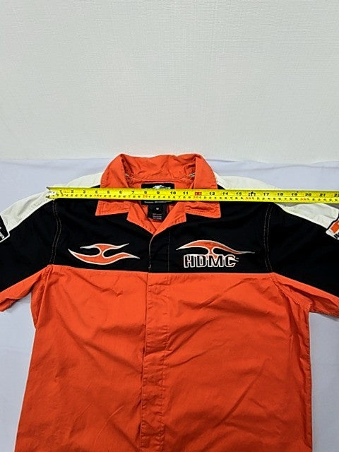 Harley-Davidson Men's Orange Flame Short Sleeve Button-Down Shirt Size M