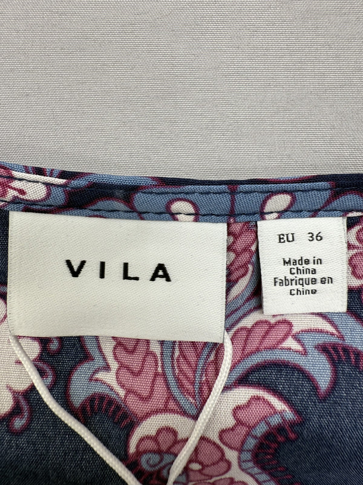 Vila Puff Sleeve Floral Paisley Top EU 36 Navy Pink White Blue Print