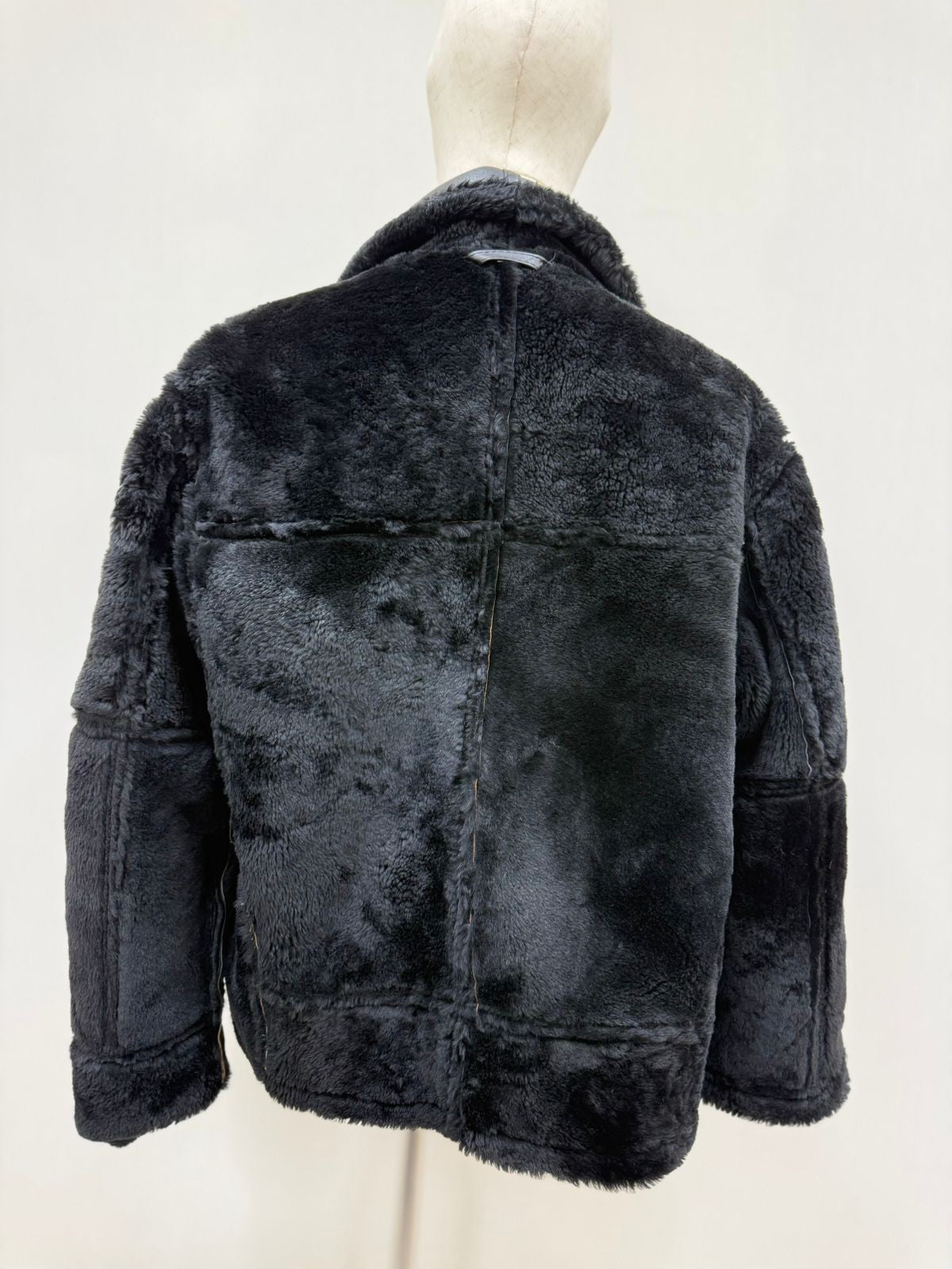 Men's Italian Sheepskin Leather Bomber Jacket Black Premium Soft Fur Size Asian L