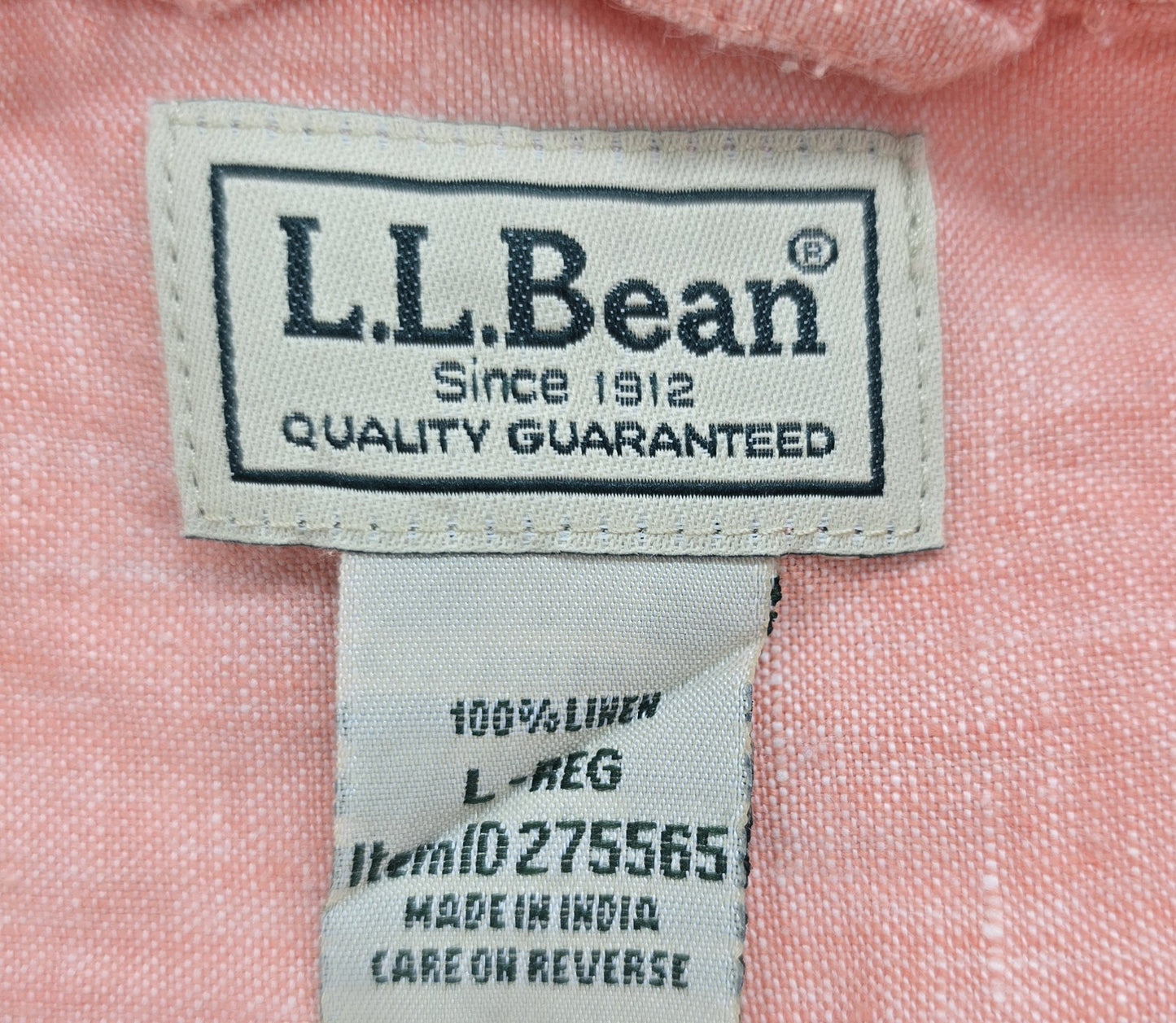 L.L.Bean Men's Peach Linen Short Sleeve Button-Down Shirt Size L
