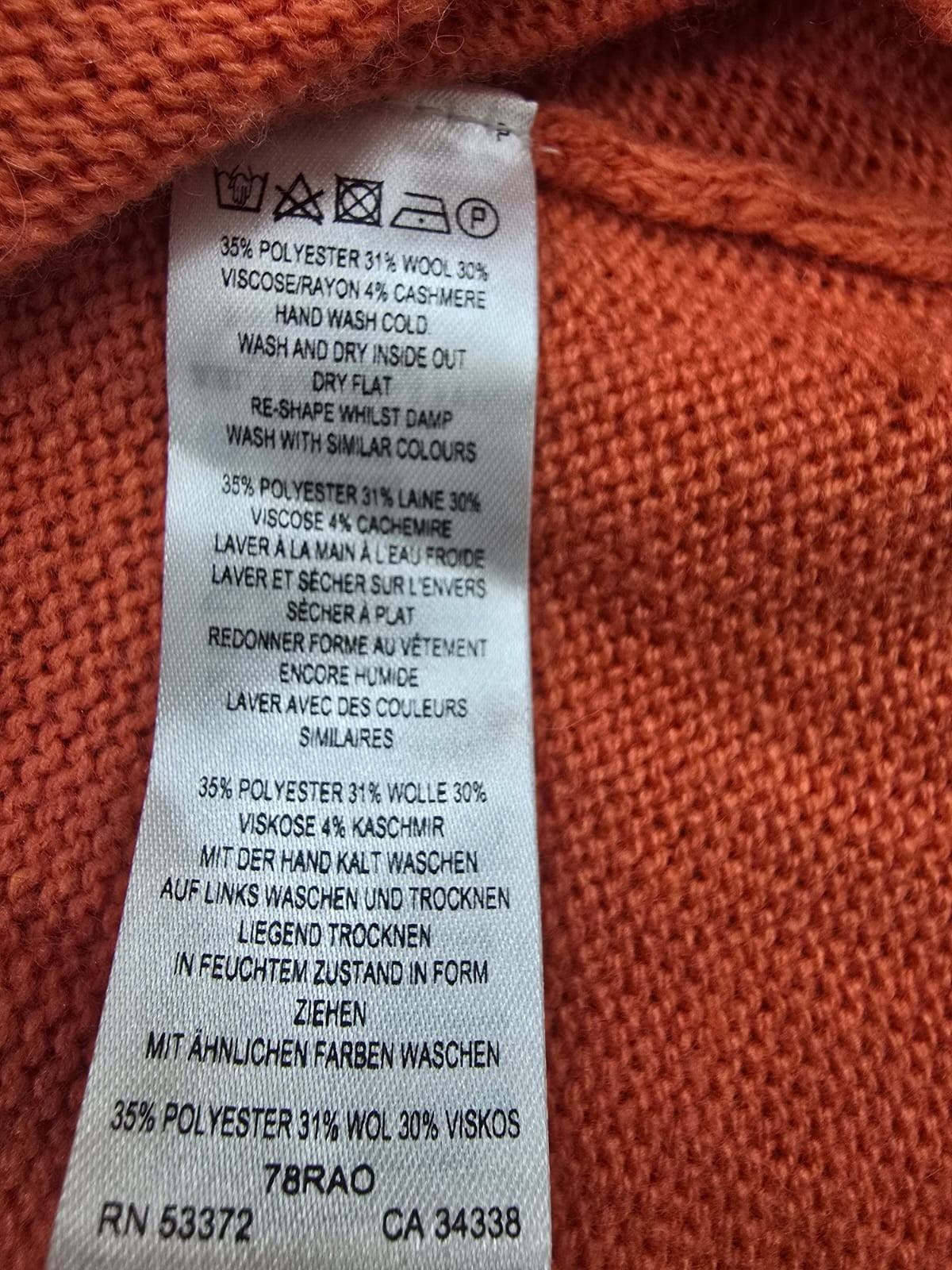 French Connection Coral V-Neck Wool Blend Sweater M