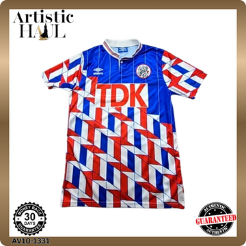 Umbro Blue Red White Geometric Collared Jersey Short Sleeve M