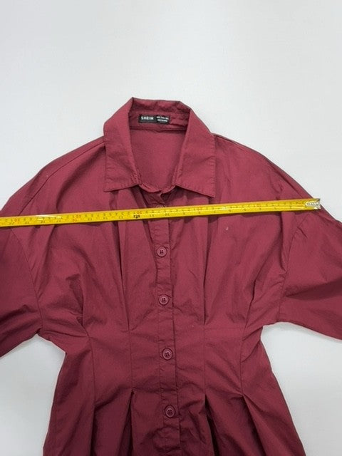 SHEIN Women's Burgundy Collared Shirt Dress Size S Cotton Knee