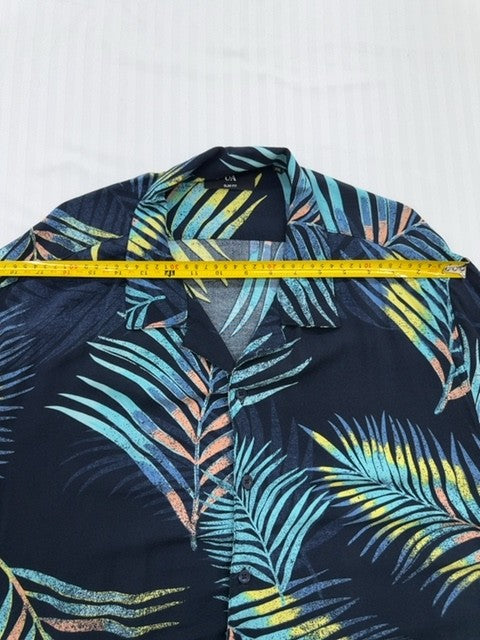 C&A Men's Navy Tropical Palms Slim Fit Shirt XXL