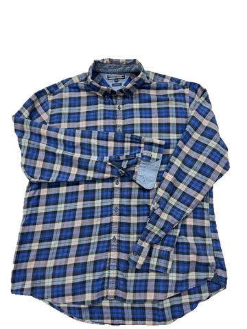 Tommy Hilfiger Men's XXL Blue Multi Plaid Flannel Long Sleeve Button Down Shirt