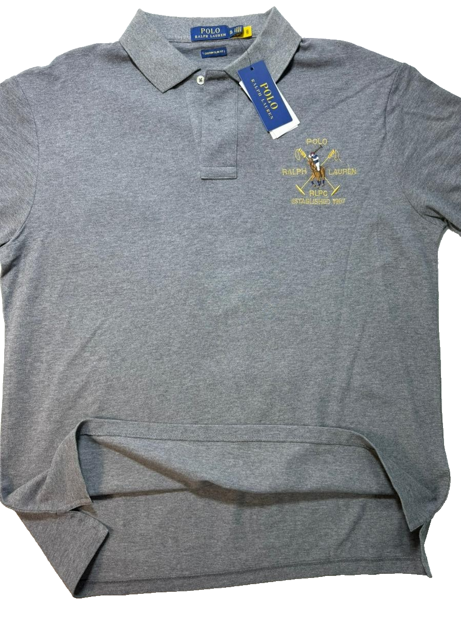 Ralph Lauren Men's Gray Polo Shirt Size XL Embroidered Polo Players