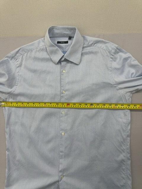 Boss Hugo Boss Light Blue Men's Slim Fit L 41x16 Herringbone Dress Shirt