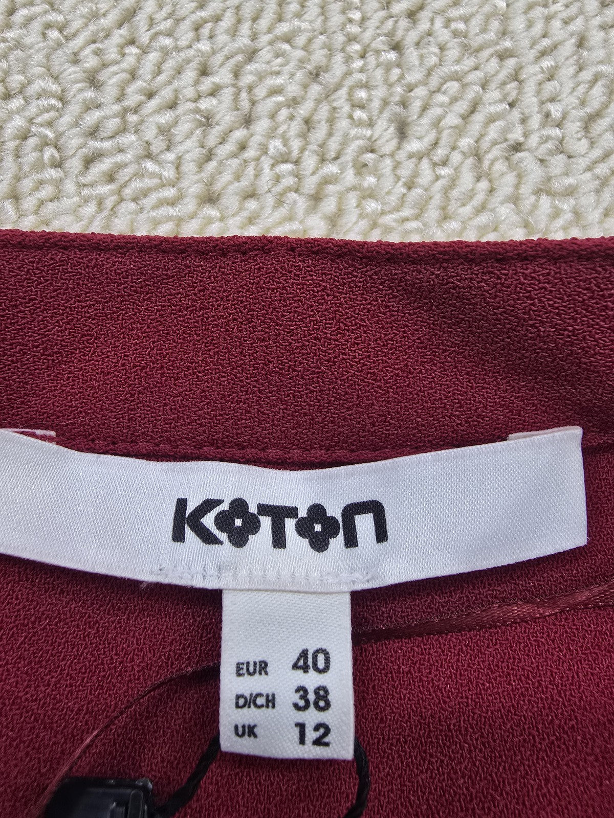 Koton Women's Burgundy Wrap Wide Leg Jumpsuit Size 40 Long Sleeve