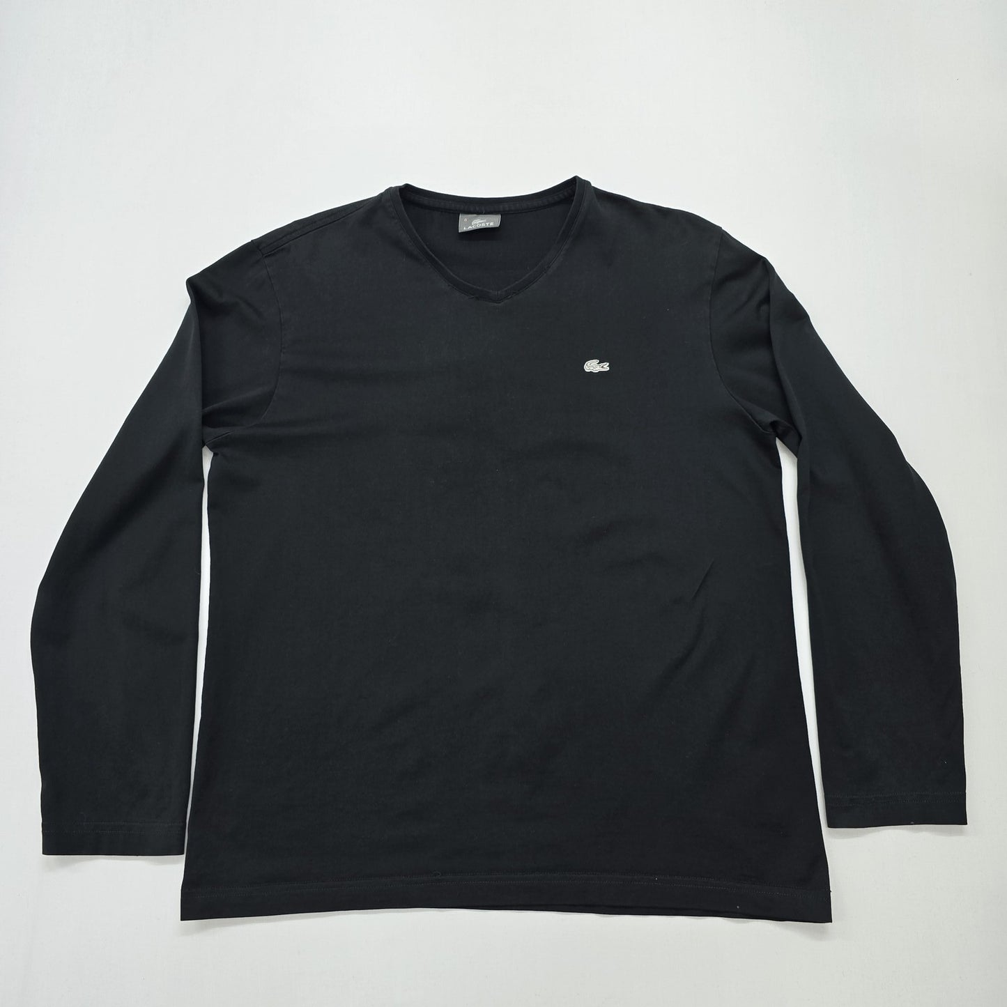 Lacoste Men Black V-Neck Logo Long Sleeve T-Shirt Size 4 Regular
