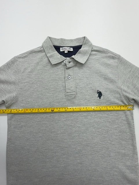 U.S. Polo Assn Boys Gray Embroidered Polo Shirt Size M Button Front