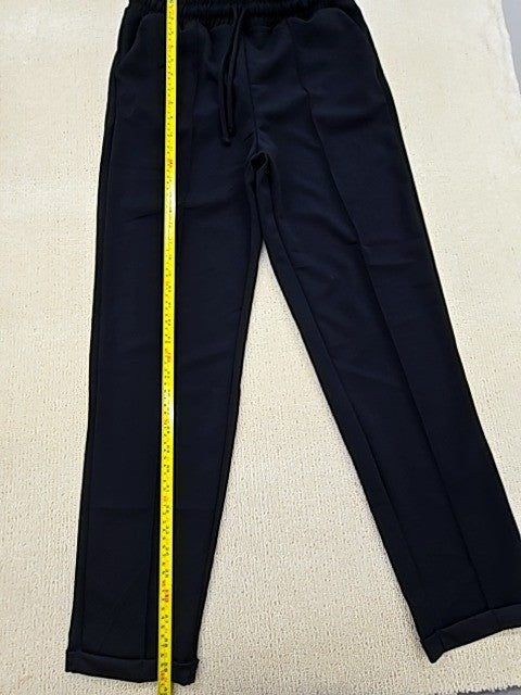 Koton Black Drawstring Trousers L Relaxed Straight Cuffed Women Casual