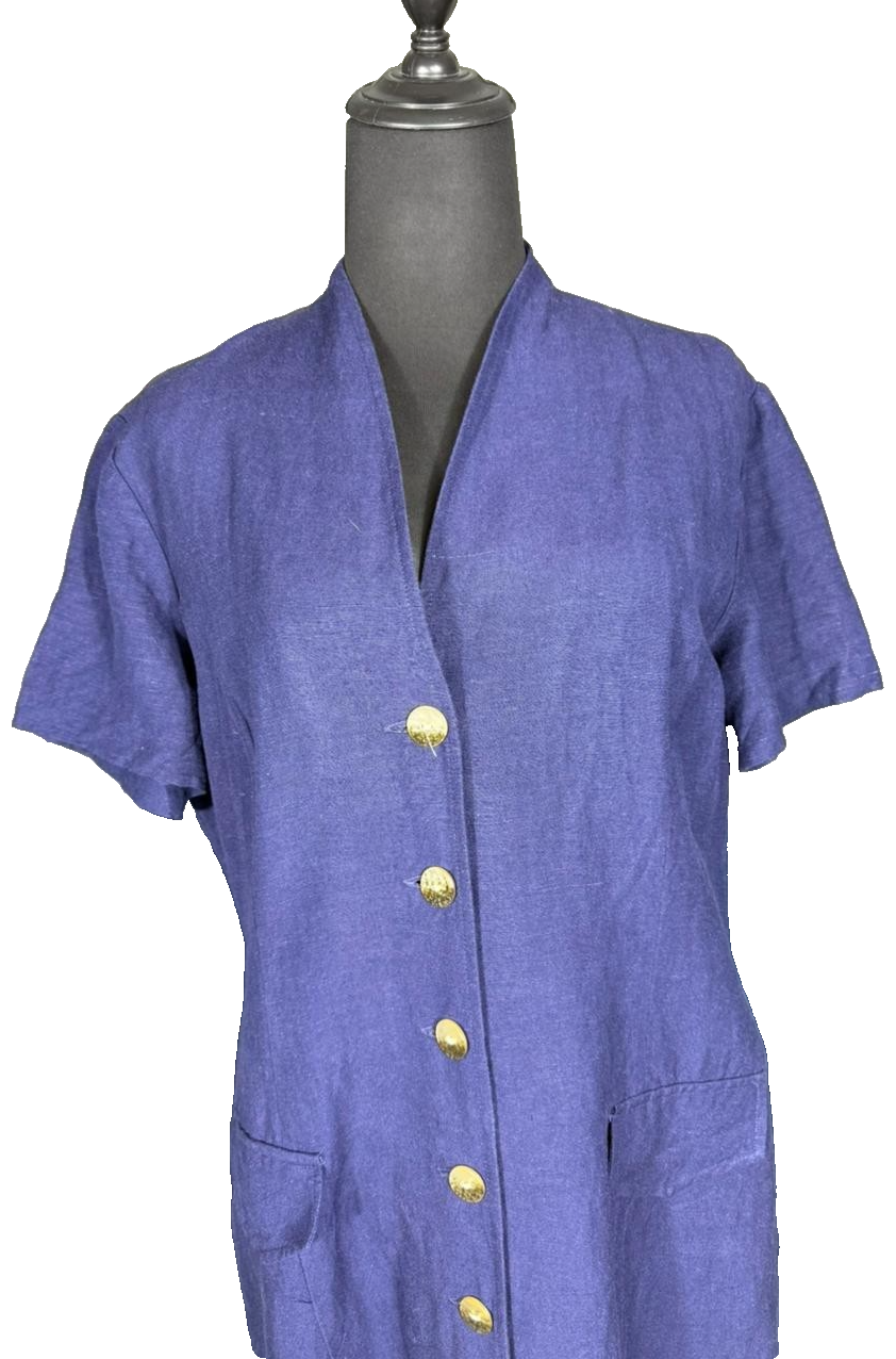 Savannah Dress - Navy Blue Linen - Size 10