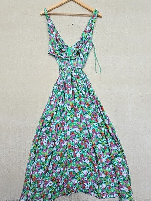 Koton Green Floral Sleeveless Maxi Dress M V-Neck