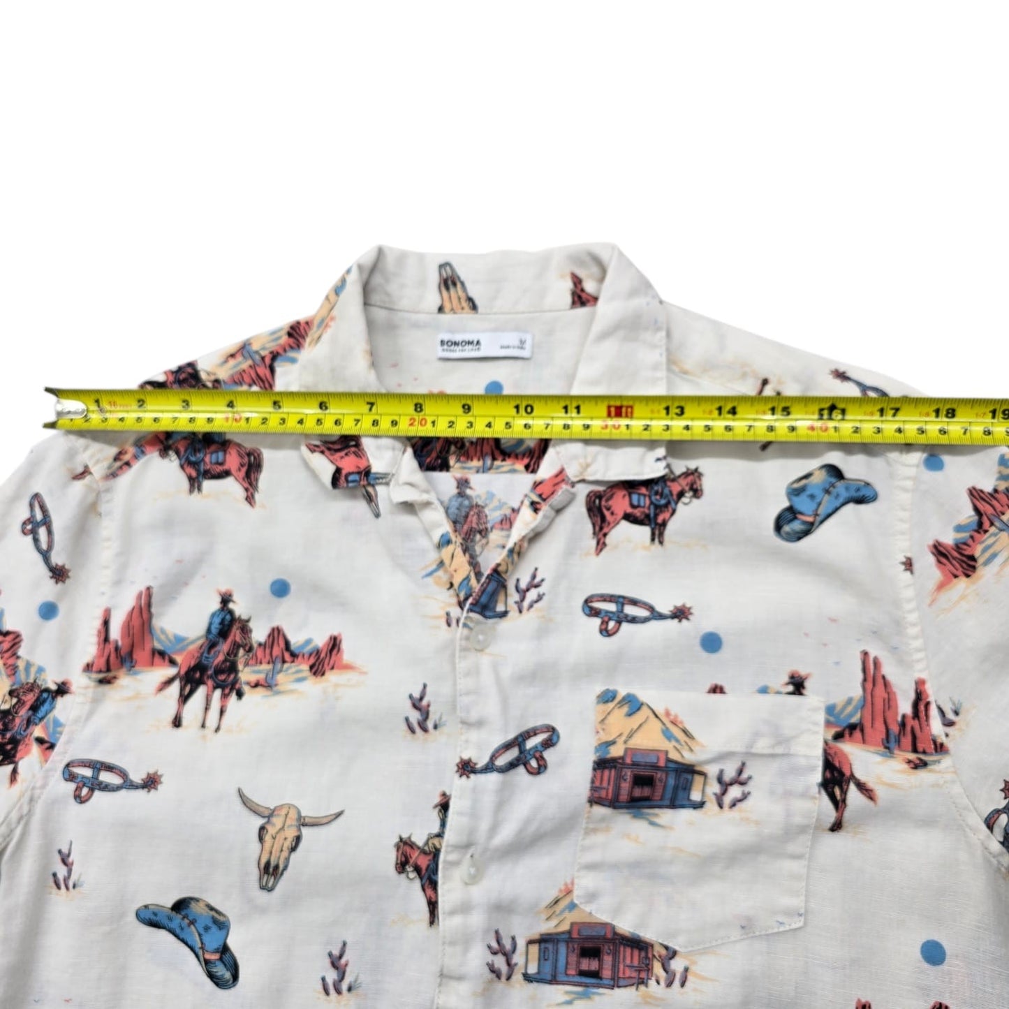 Sonoma Goods For Life Men's Cream Cowboy Print Shirt M