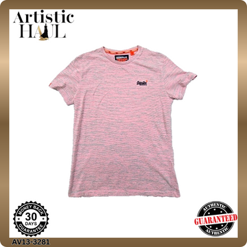 Superdry Men's Pink Space Dye Slim T-Shirt Large Orange Label